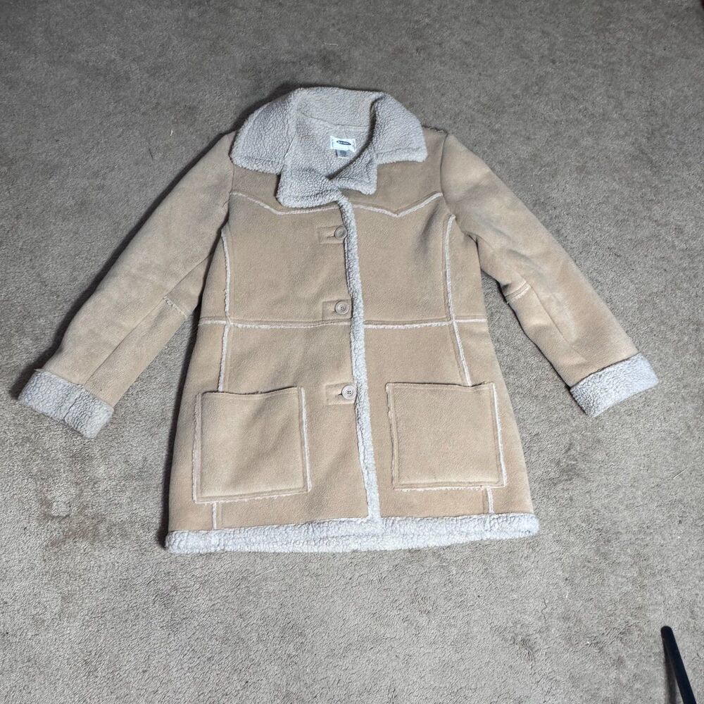 Vintage Old Navy Faux Suede Sherpa Lined Jacket Coat Women XL Y2K Penny Lane